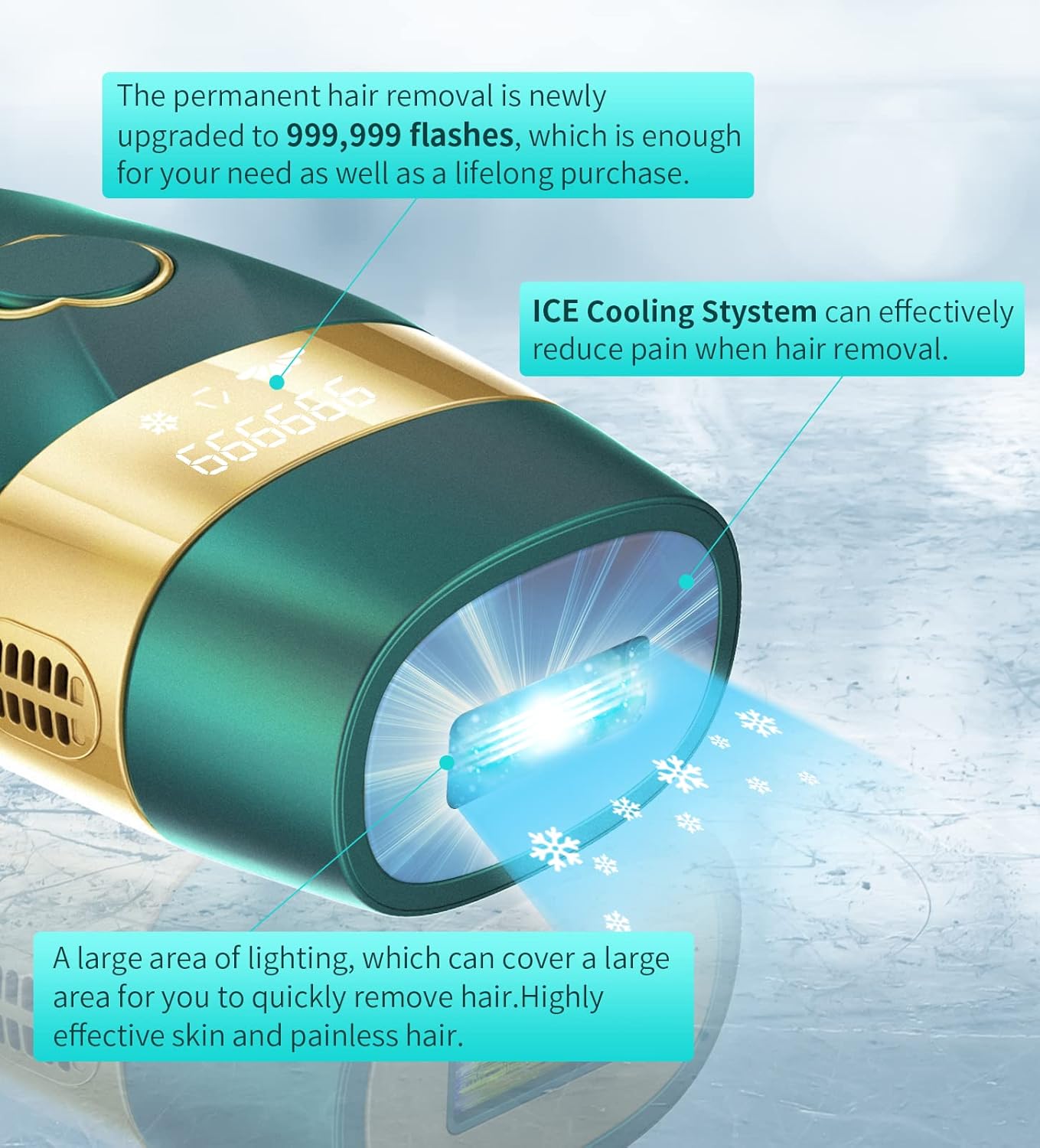 Laser Hair Removal for Women and Men : New Upgraded at Home Use IPL Hair Removal Device Permanent & Protection - 5 Levels Laser Hair Removal for Face Legs Arms and Whole Body Green - Image 3