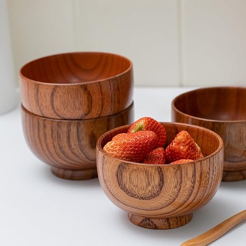 Miniatura 6 de Tazón de madera hecho a mano, taza, para arroz, sopa, inmersión, café, té, decoración (4 cuencos de azufaifo, S 4-18 pulgadas de diámetro por 2-58
