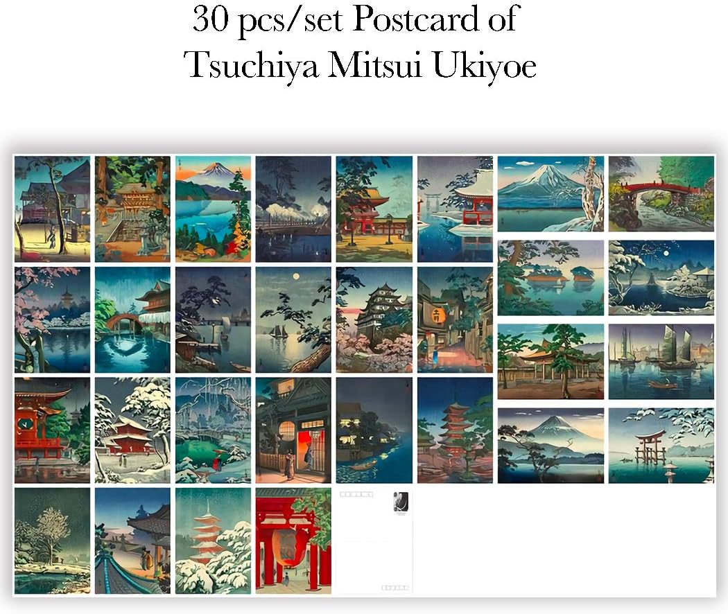 Xtin 30 pcs Art Vintage Postcards Art Printing with Mailing Side for Mailing Business Christmas Holiday Birthday Artist Postcards (Tsuchiya Mitsui Japanese Ukiyoe)