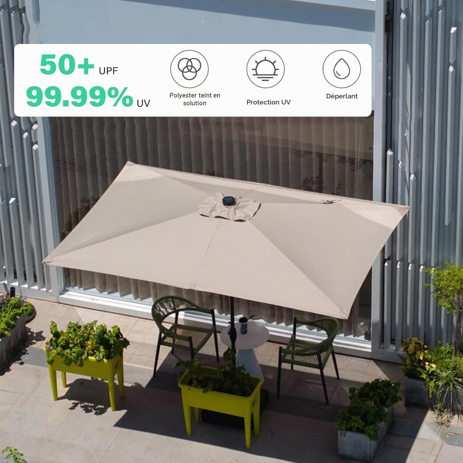 ESOYAWE 2x3m Auvent Housse De Rechange Pour Parasol Terrasse 6 Baleines, Rechange Toile De Parasol Jardin, Rectangulaire, Dessus De Parapluie Protection UV 50+, Tissus Pare-soleil Imperméable