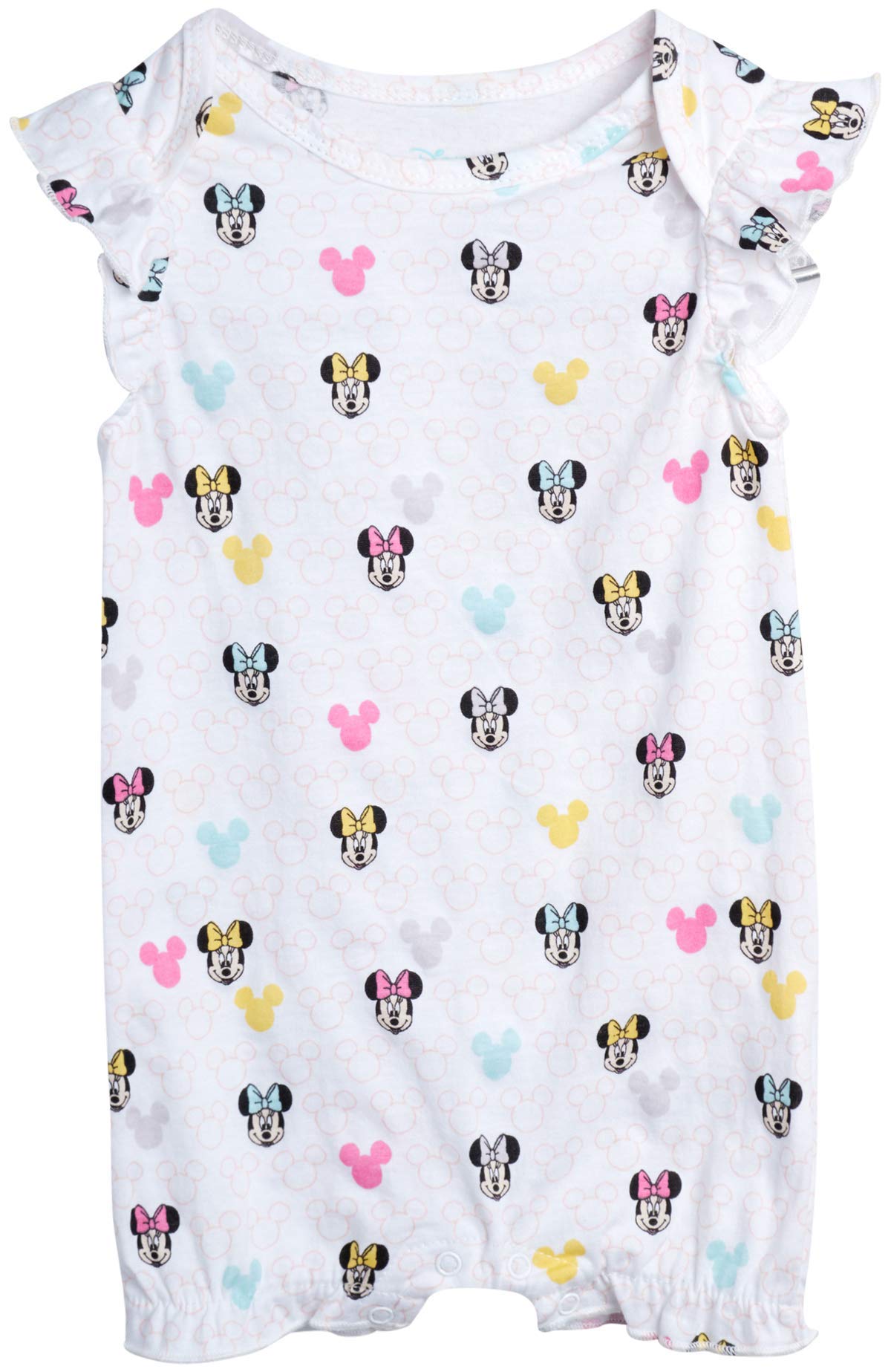 Disney Baby Girls Romper 2 Pack: Minnie Mouse Ruffle Sleeve Romper (Newborn/Infant), Size 6-9 Months, Lavender/White Multi Minnie