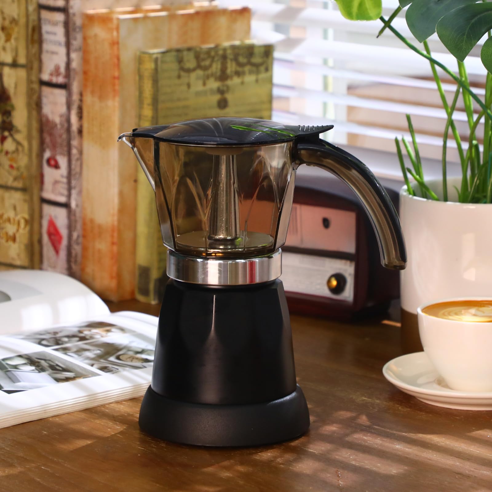 Cafetera italiana eléctrica cafetera cafetera clásica espresso 6 tazas aluminio café moca con base desmontable máquina portátil 300 ml cafeteras
