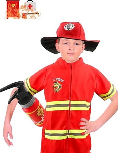 Miniatura 5 de Juego de 17 piezas de disfraz de bombero para niños con juguetes de bombero para niños, disfraz de Halloween, día de carrera, fiesta, cosplay