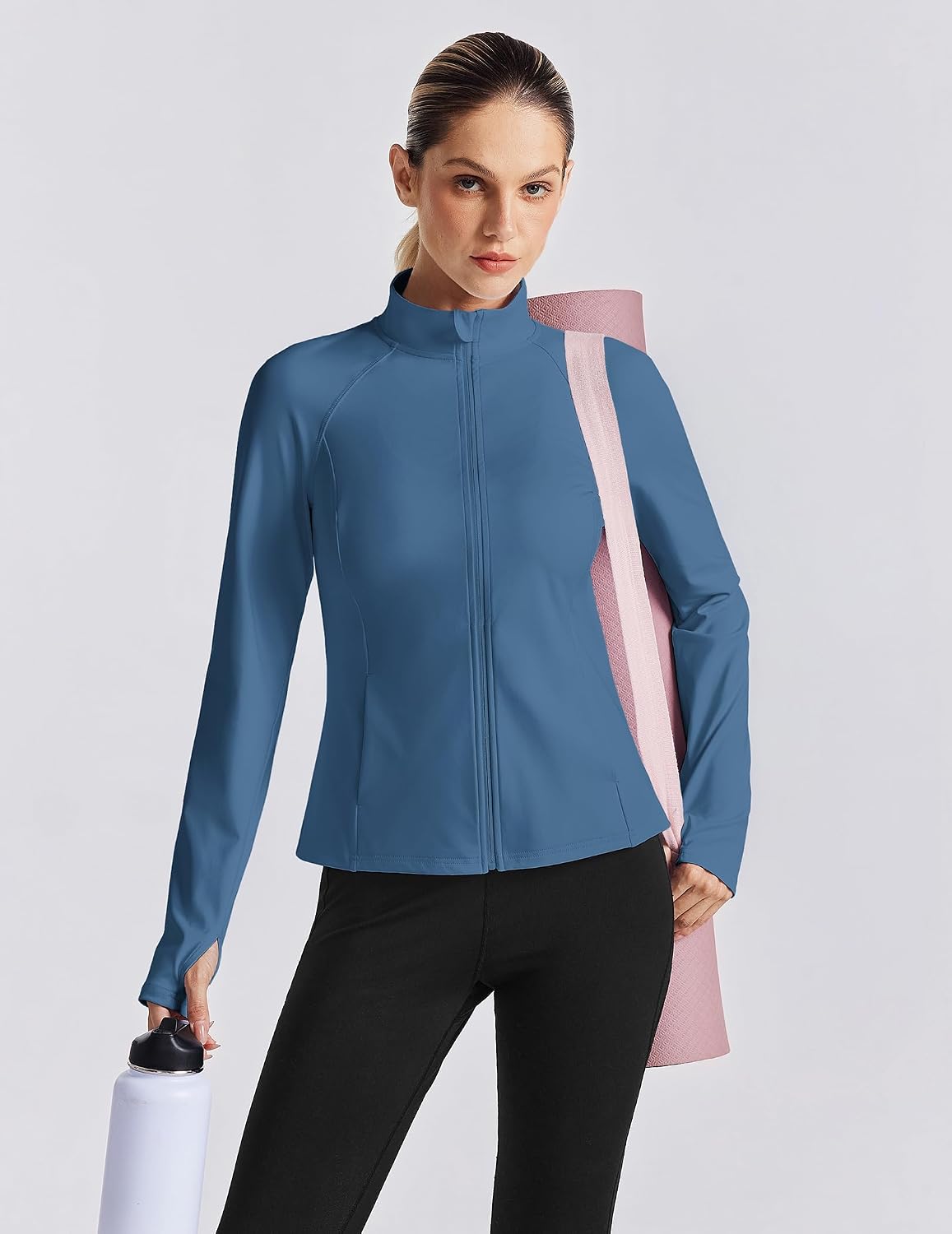 PINSPARK Workout Jackets for Women Zip Up Athletic Clothes with 4 Pockets