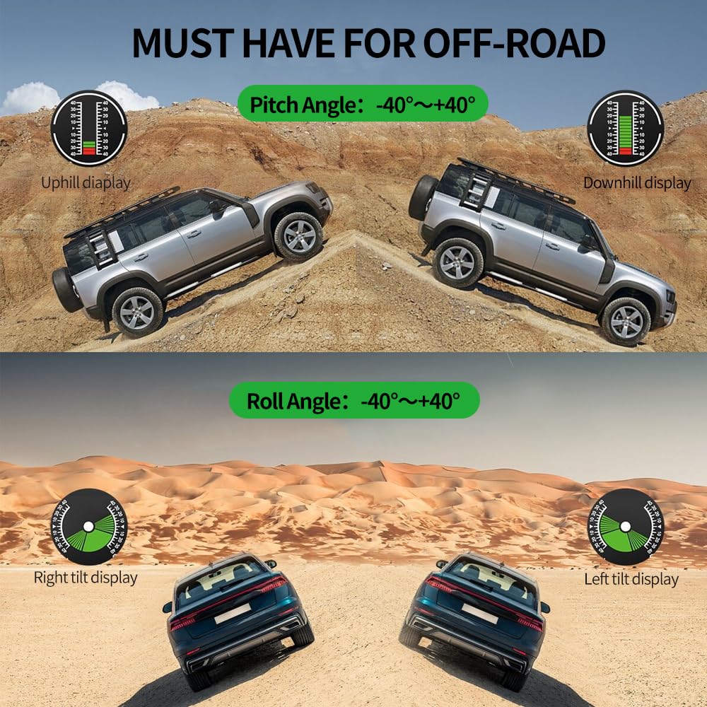 OBEST Inclinometro 4x4, head up display auto digitale Tachimetro GPS con Altimetro Compass Theodolite, per Auto Moto 4x4 Fuoristrada, Ricordo di guida lungo Allarme di sovravelocità
