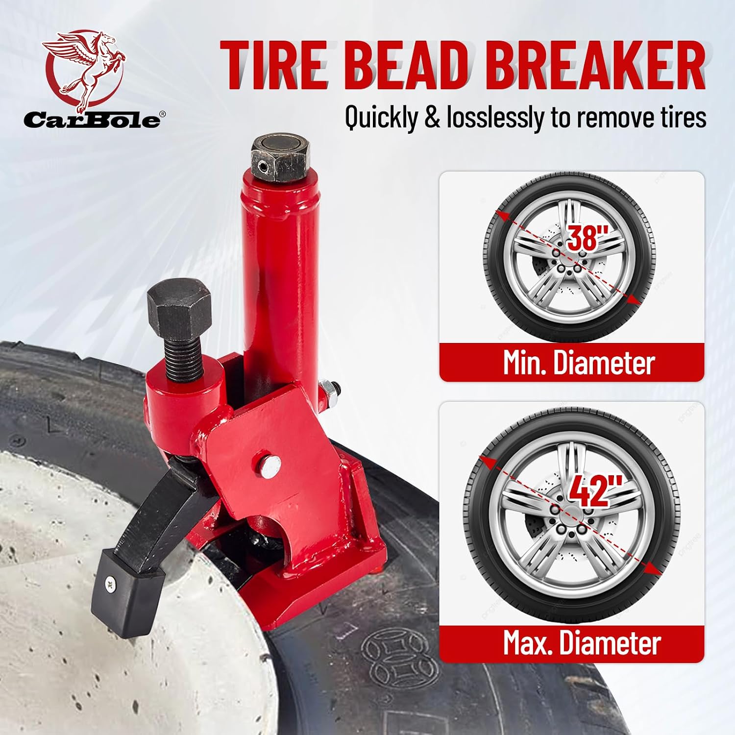 CarBole Upgraded Manual Tire Bead Breaker, 38"-42" Tires Changer Tool for Tractors Trucks Cars ATVs UTVs Heavy-Duty Vehicles (RED with Rubber Pad)