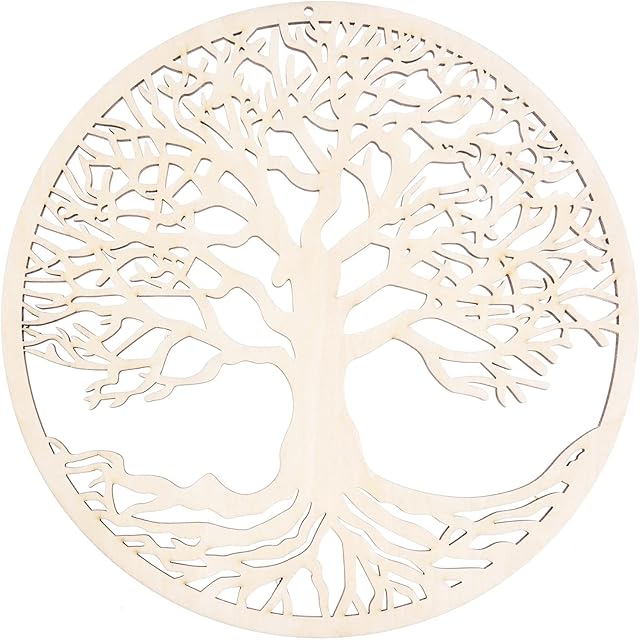 TSKDKIT Wood Tree of Life Wall Decor 28cm Round Tree of Life Wooden Wall Art Wood Tree of Life Cutout Hanging Decoration Wooden Tree Wall Sculpture for Home Gift
