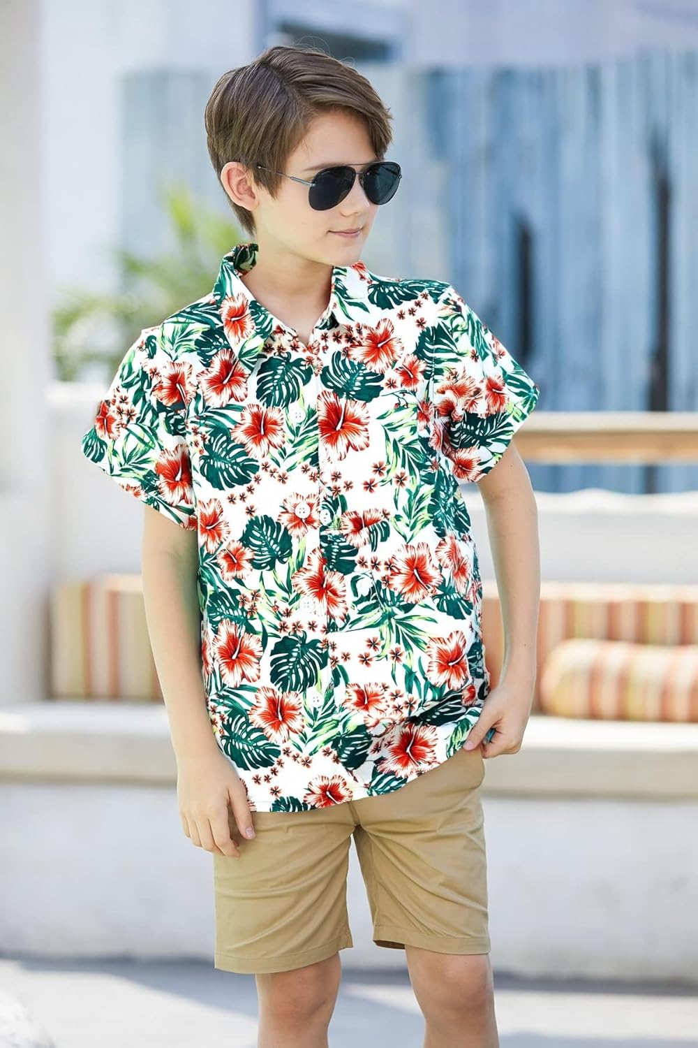 Boys Hawaiian Shirt Short Sleeve Boys Button Down Shirt Beach Casual Summer Print Top T-Shirt for Kids 5-14 Years - Image 2