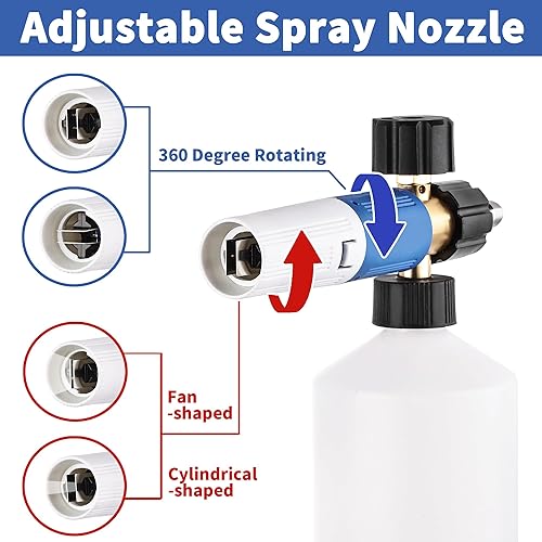 Miniatura 5 de Cañón de espuma  Pistola de lavado a presión con conexión rápida de 14 pulgadas y boquilla ajustable rociador de lavado de coche con botella de 1