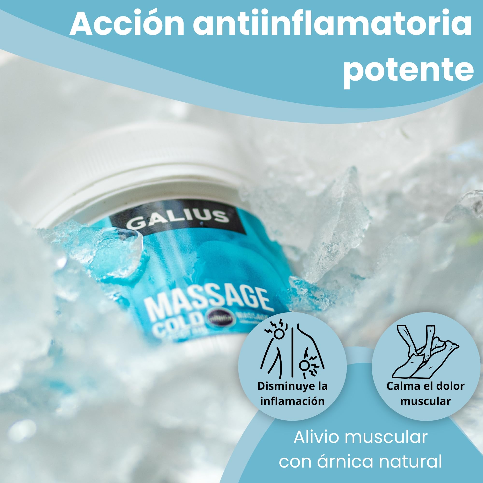 Galius - Aceite Esencial Sólido Efecto Frío - Aceites Esenciales para Profesionales del Masaje y Deportistas - Aceite Corporal con Arnica - Alivio Estrés y Tensión Muscular - Aroma Refrescante 1000ml
