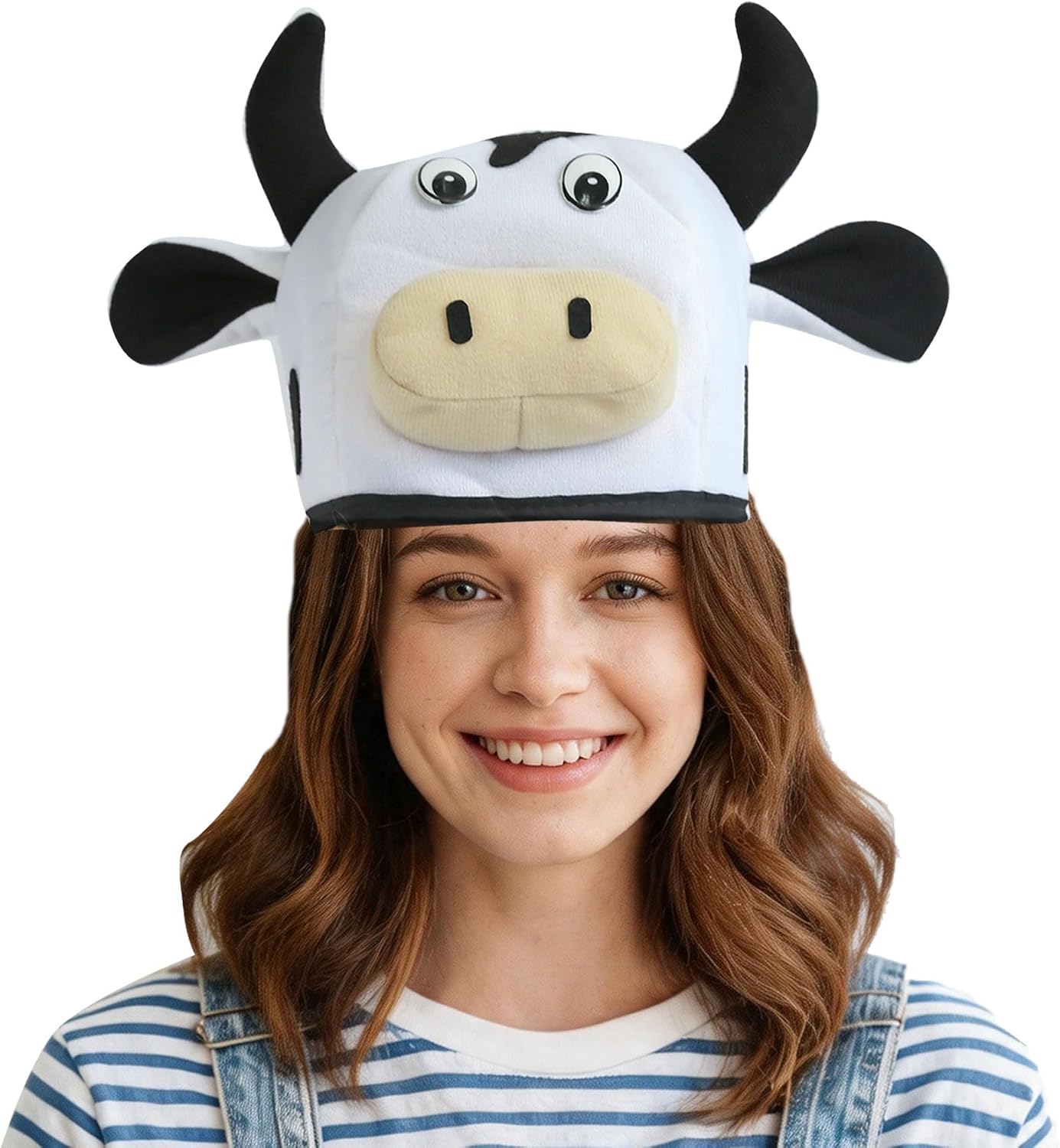 Cow Head Hat - Fun Animal Costume Headwear with Floppy Ears - Soft & Skin-Friendly - Perfect for Themed Parties & Festive Events