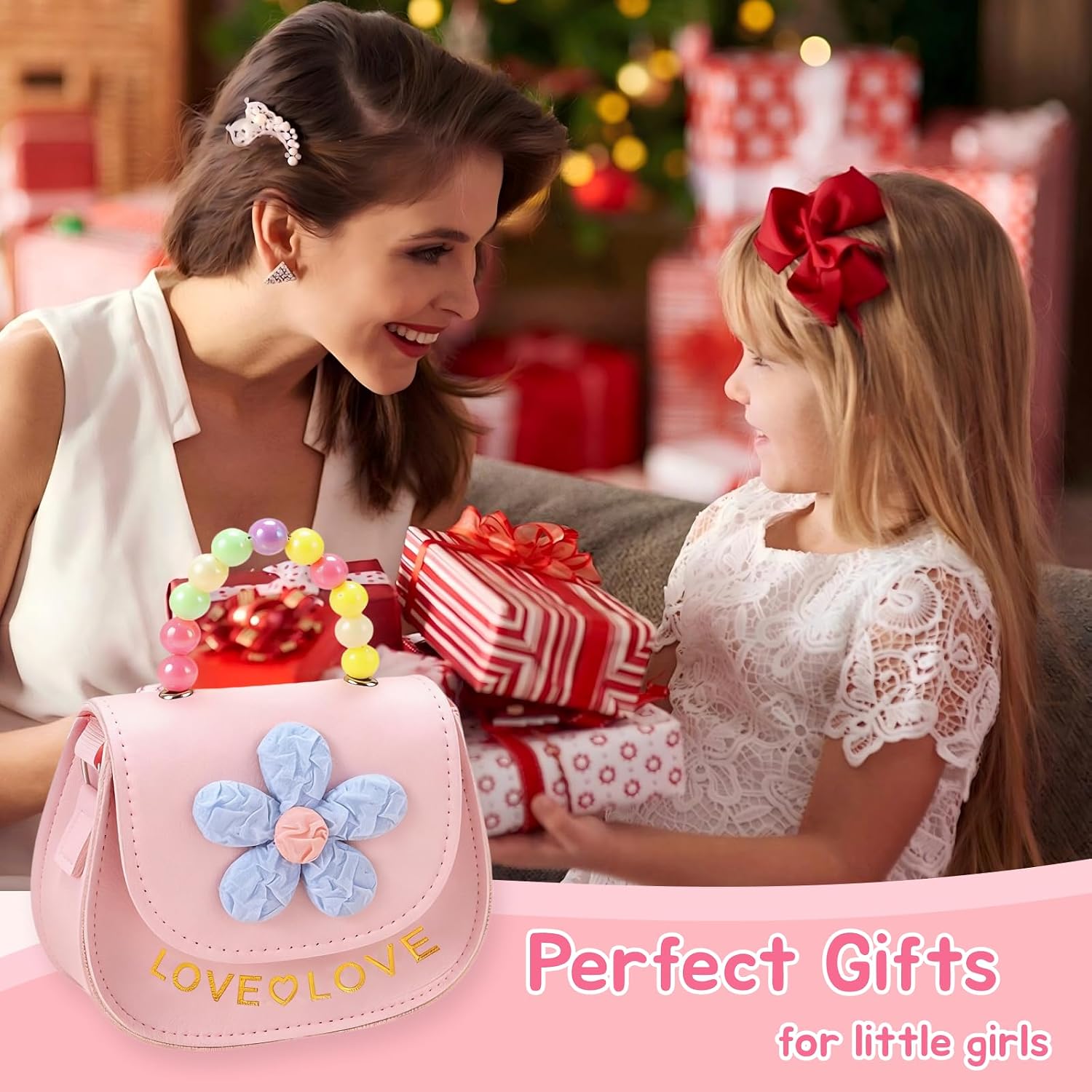 Girls Purse Cute Flower Toddler Purse for Little Girl Shoulder Handbags Christmas Birthday Gift for 3-8 Year Old (light pink)