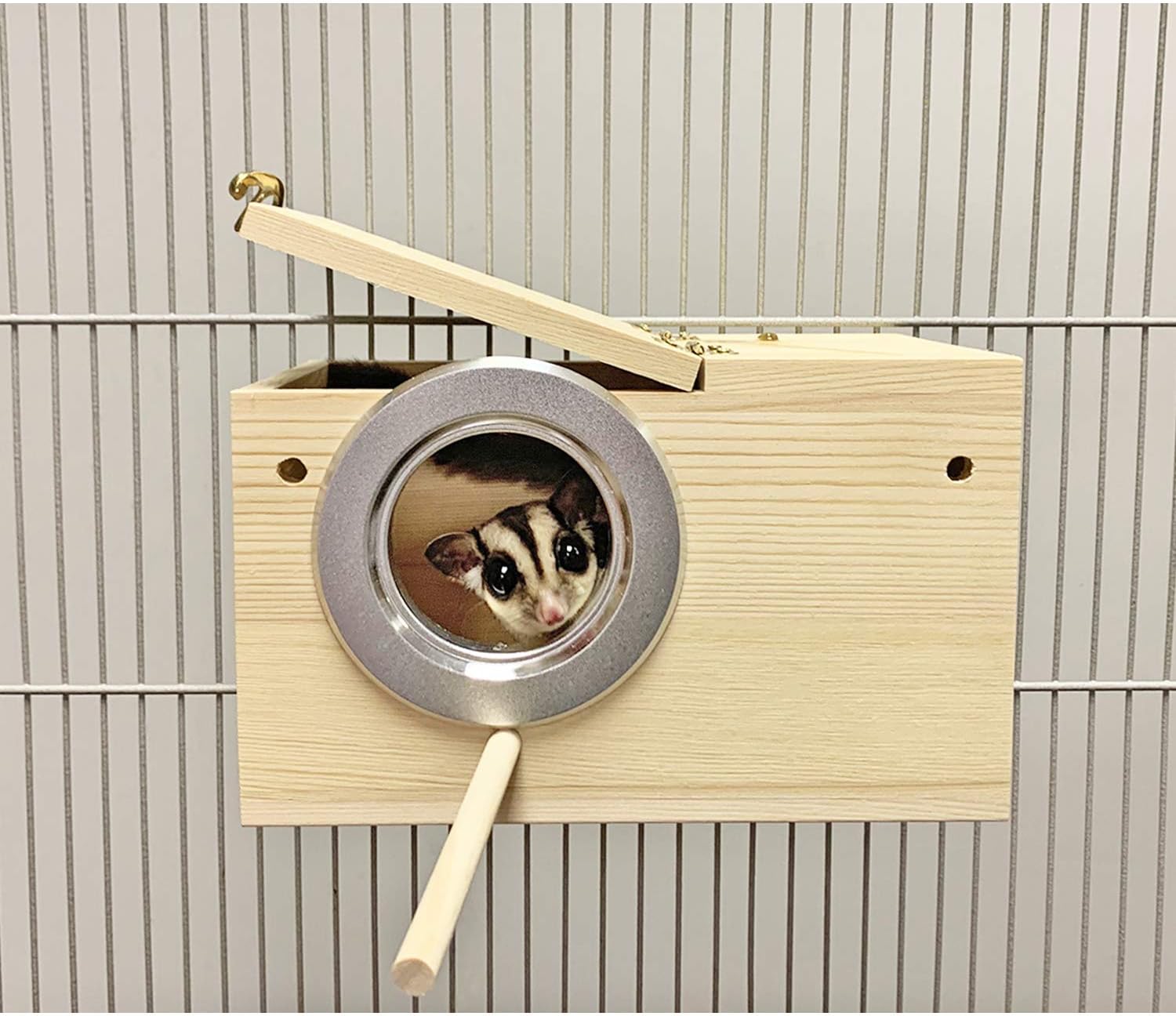 Sturdy Nest Box (S) - Cage Attachment, Hinged Lid, Perching Ledge - for Sugar Glider, Squirrel, Rat, Finch, Parakeet, Lovebird, Parrotlet, Lovebird, Canary, Cockatiel, Other Birds & Small Pets