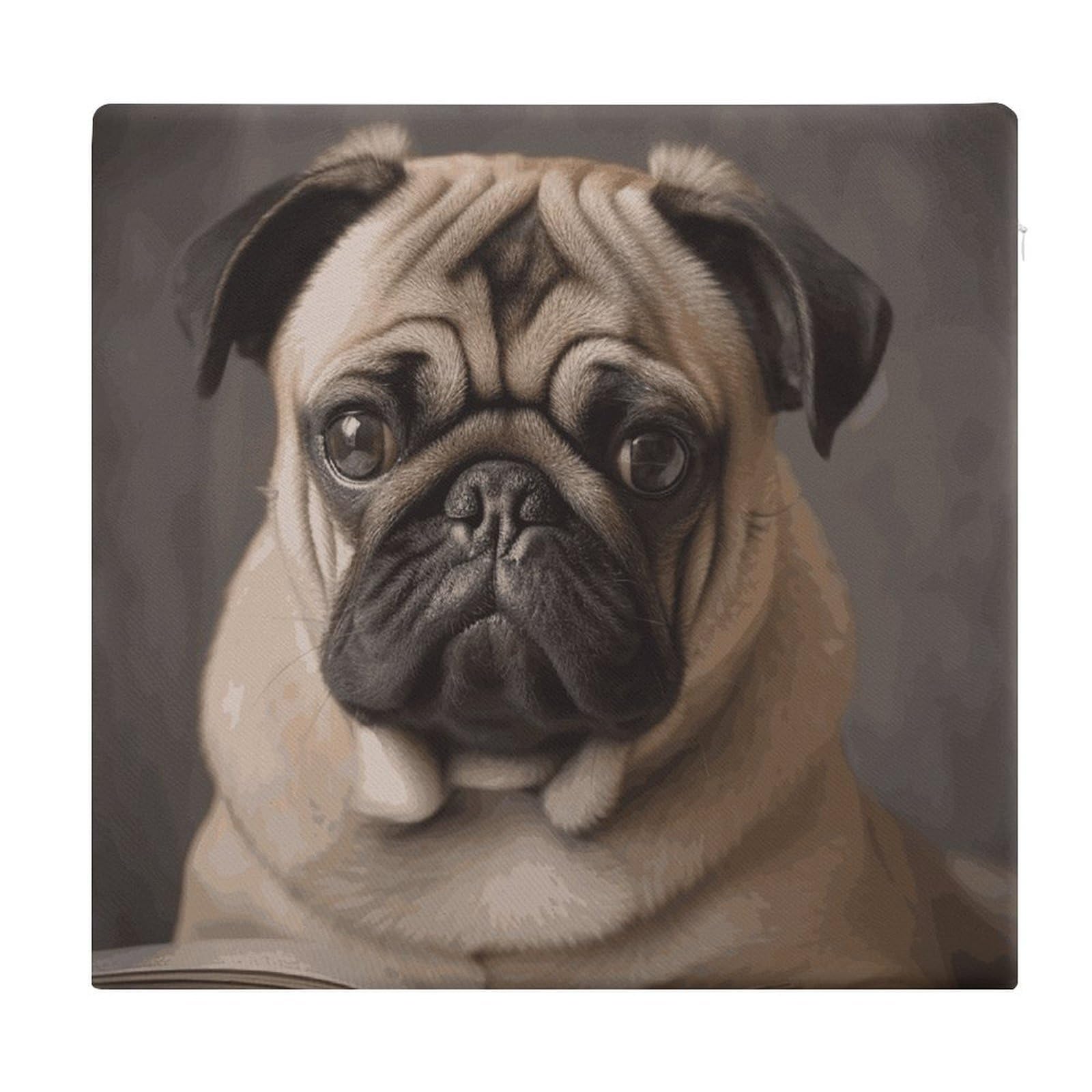 JTREHY Animal Pug Dog Chair Cushions Non-Slip Bar Stool Cushions Ultra Soft Warm Memory Foam Meditation Cushion Removable Large Square Seat Cushions for Dining Chair 15x14In