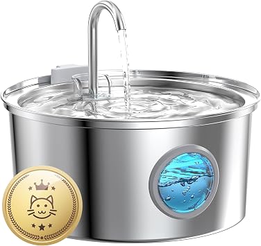 Pet Water Fountain Stainless Steel 108oz/3.2L Cat Water Fountains for Cats Indoor - Metal Cat Fountain Bowl - Faucet Kitty Fountains with Led Light - Cats Pet Fountain for Drinking