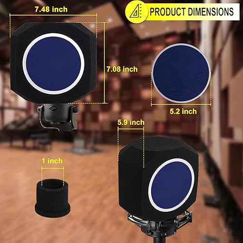 Miniatura 4 de Piwerod Protector de aislamiento de micrófono apto para estudios de grabación, apto para micrófono de 1.77 a 2.36 pulgadas