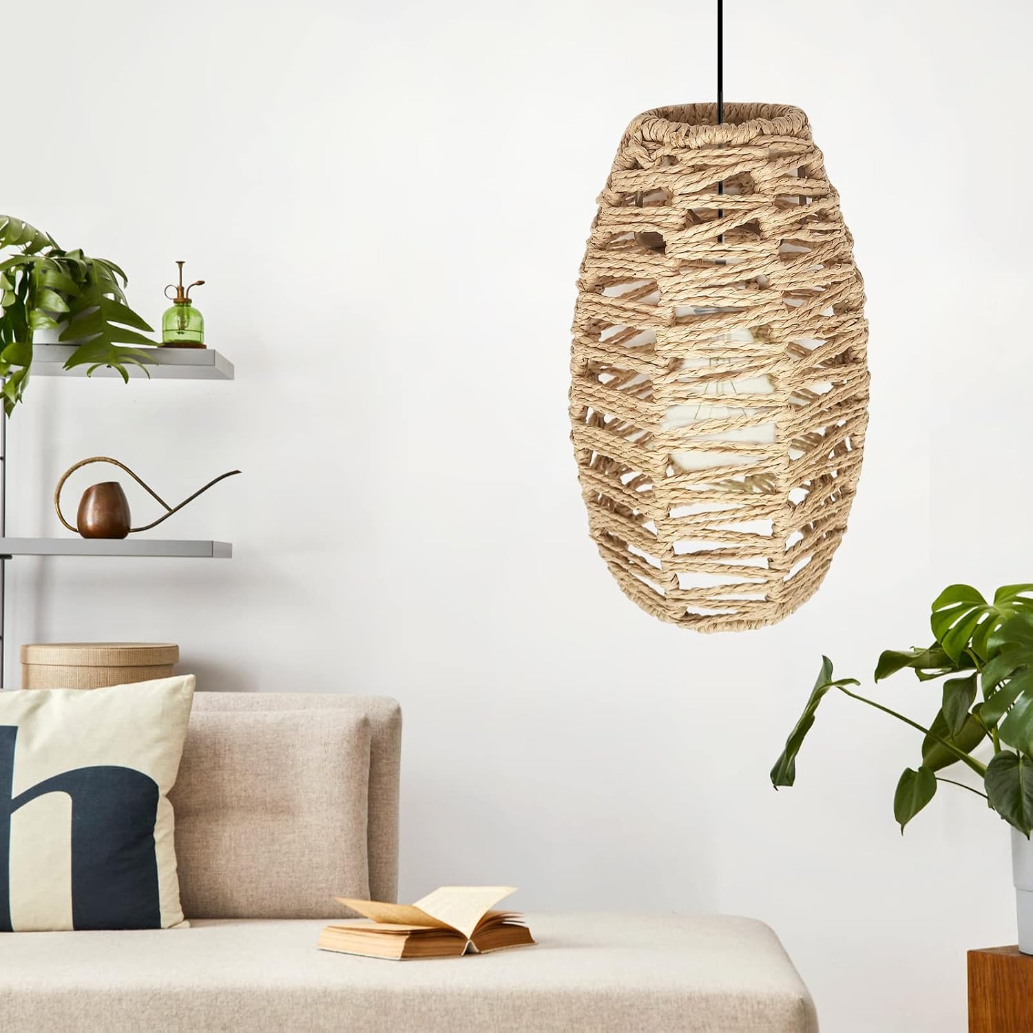 Rattan Lampshade Hemp Rope Lampshade (3.54x8.66inch) Woven Pendant Lampshade Retro Rattan Lampshade Living Room Bedroom Lampshade Ceiling Lamp Replacement Lamp