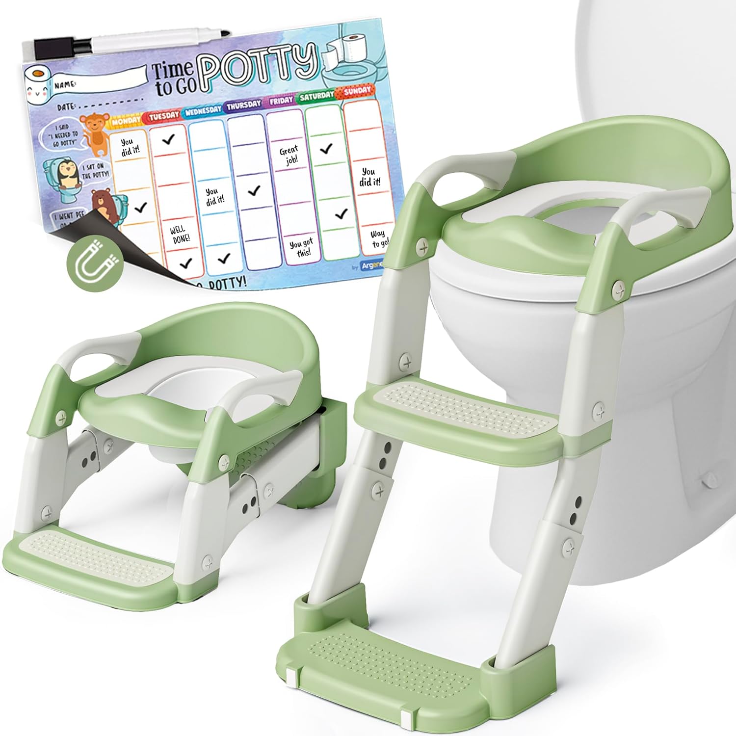 3-in-1 Potty Training Seat, Toddler Toilet Seat with Step Stool Ladder, Toddler Potty Chair for Boys Girls, Foldable with Splash Guard and Anti-Slip Steps, with A4 Size Magnetic Weekly Chart - Amazon product rated Grade B