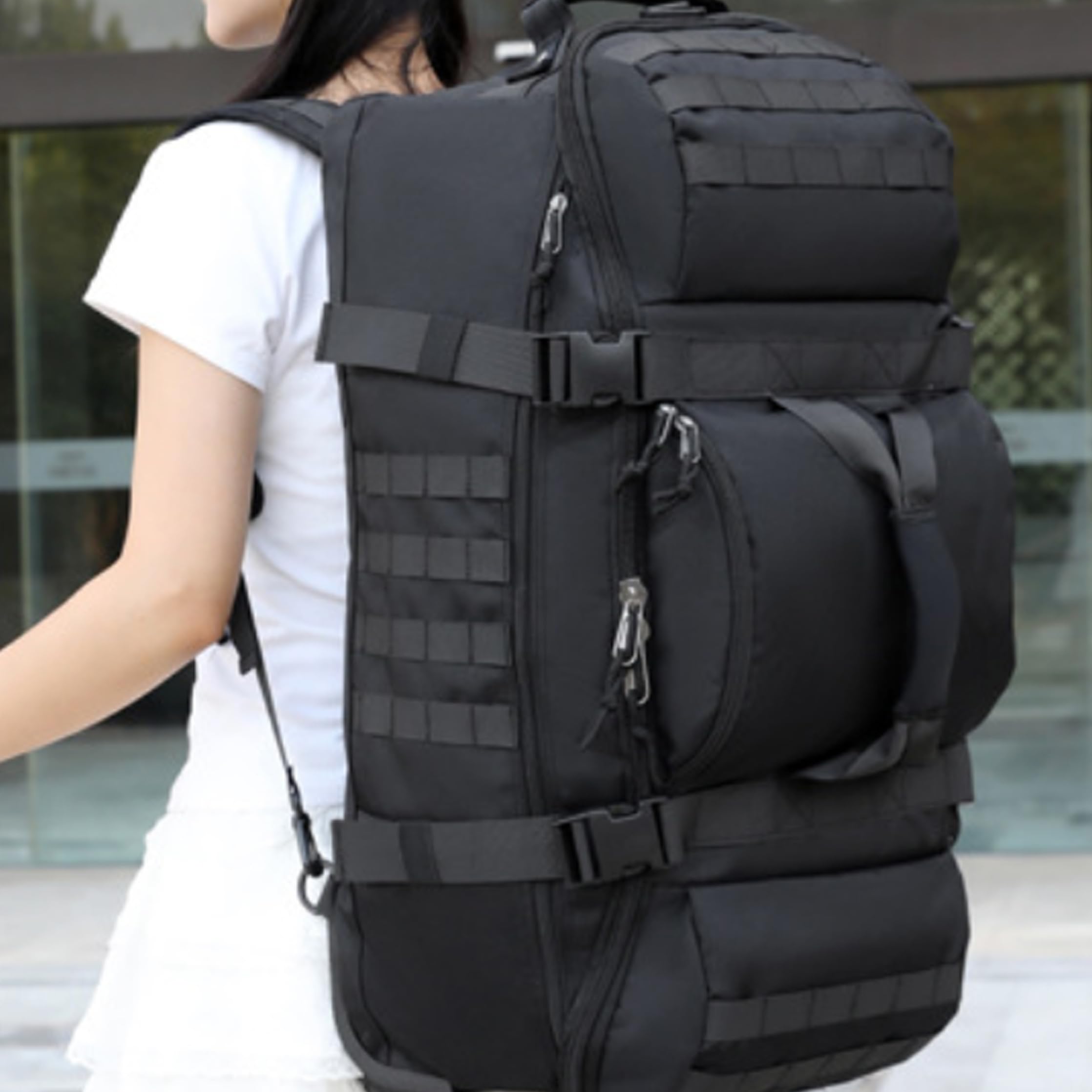 Bolsa de Lona con Ruedas, Bolsa de Lona con Ruedas de 80 L de Gran Capacidad, Equipaje con y múltiples Formas de Transporte para Escalada, Senderismo, Viajes.