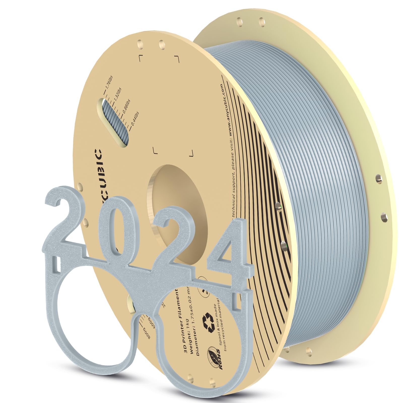 ANYCUBIC PLA Filament 1.75mm, RFID 3D Printer Filament, Dimensional Accuracy +/- 0.02mm, 1KG Spool Silver