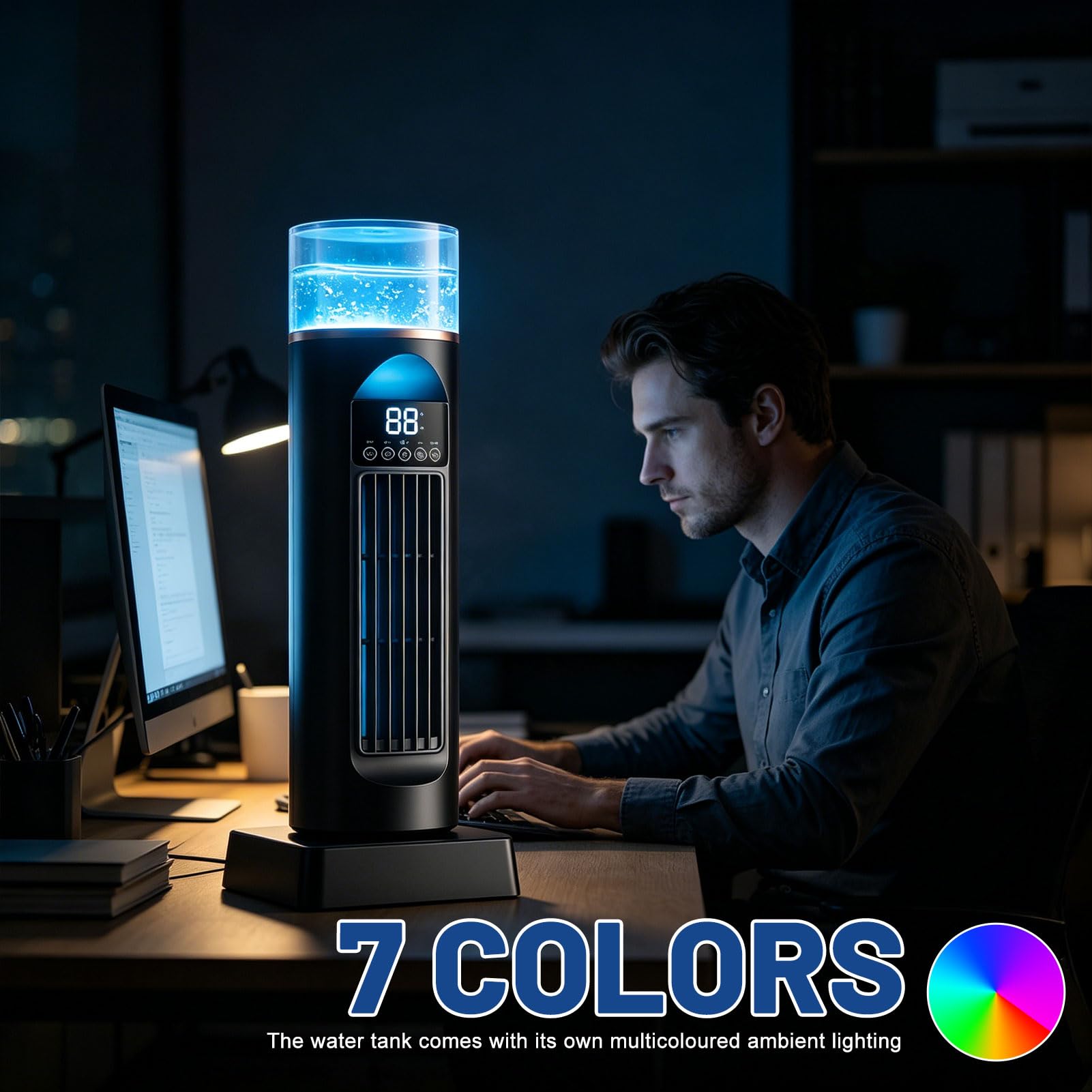 Torre de aire acondicionado AC, ventilador de aire frío, aire acondicionado portátil con temporizador de 8H, ventilador de aire frío con 9 niveles, silencioso, oscilante y sin aspas, con mando a