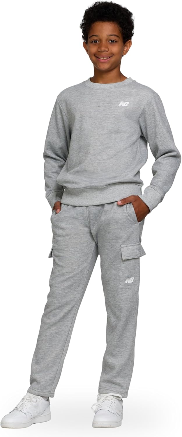 New Balance Boys and Toddlers’ 2 Piece Set – Soft Fleece Crewneck Pullover Sweatshirt Cargo Sweatpants Sweatsuit (2T-12)