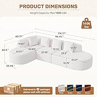 Vista 2 de Sofá modular modular de 114 pulgadas para sala de estar, moderno sofá modular con diván, sofá seccional en forma de L, no requiere montaje, beige