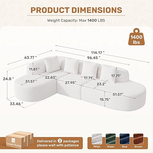 Miniatura 2 de Sofá modular modular de 114 pulgadas para sala de estar, moderno sofá modular con diván, sofá seccional en forma de L, no requiere montaje, beige