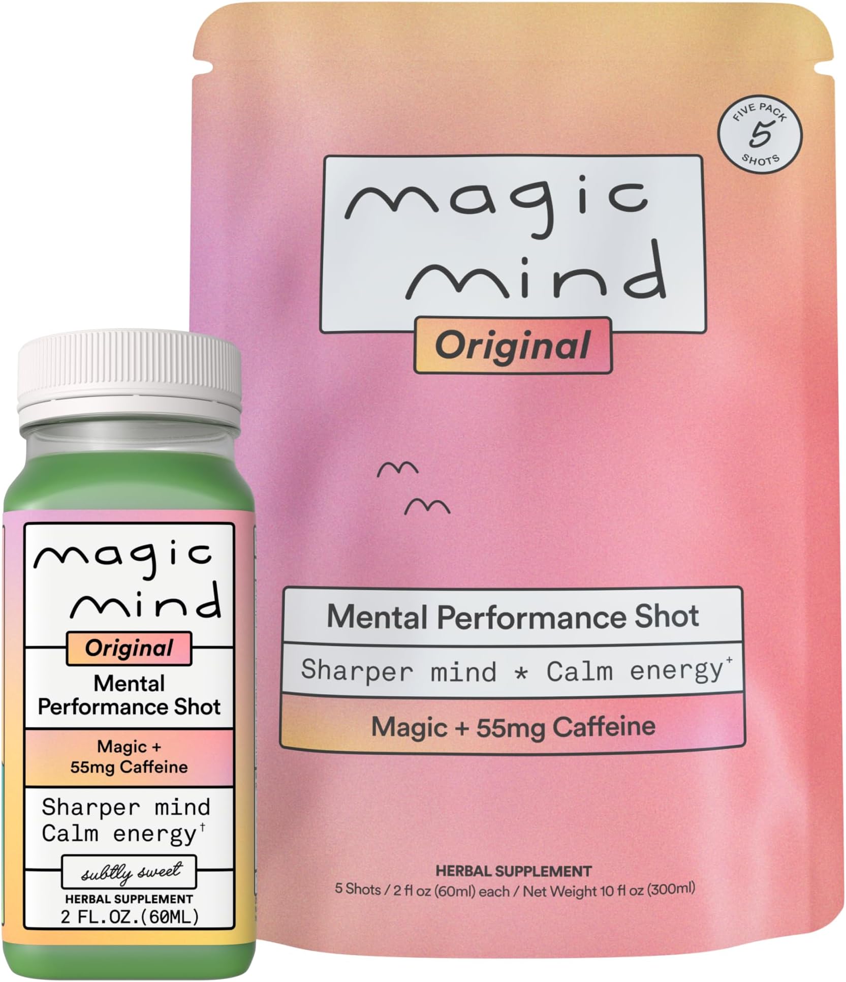 Original Energy & Focus Nootropic Shot, Lion's Mane, Ashwagandha & Citicoline, Cognitive Support & Mental Performance, Nano-Encapsulated for 5x Absorption, 2oz (5 Pack)