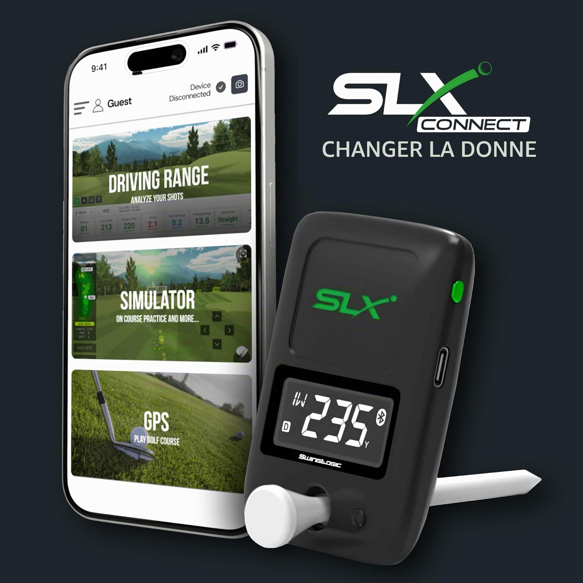 Swing Logic SLX Mini Moniteur de Lancement de Golf Portable – Distance, Vitesse de Balle, Vitesse de Tête de Club, Facteur de Casse