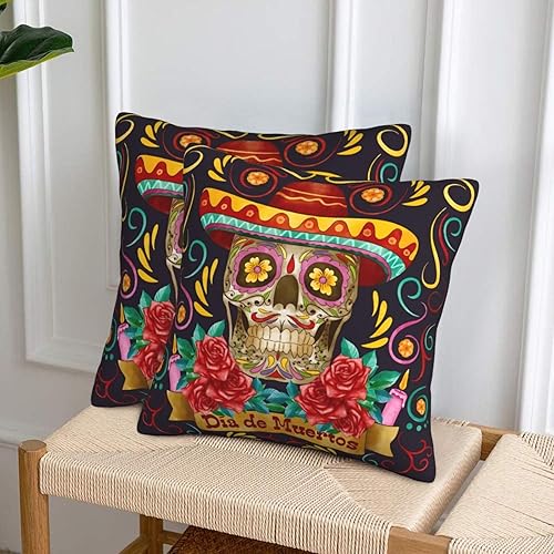 Miniatura 5 de Juego de 2 fundas de almohada de calavera del Día de los Muertos de 18 x 18 pulgadas para almohadas de sofá para decoración mexicana del Día de los