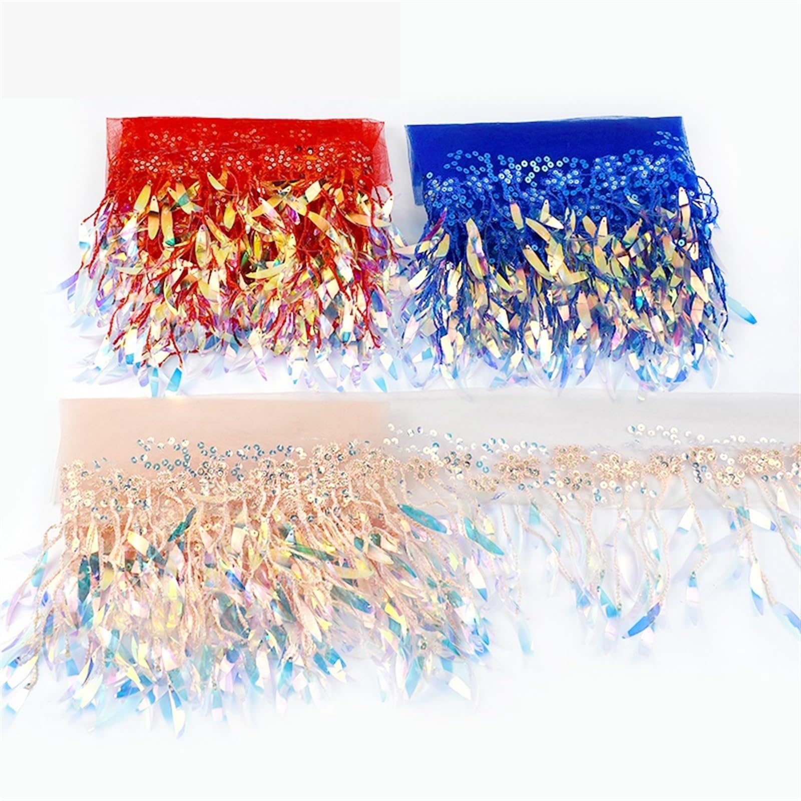 Fransenborte 1/2/4 Yards Pailletten Quasten Fransen Mesh Spitzenbesatz Kleid Kleidung Band Dekor Nähen Stoff DIY Handwerk Zubehör