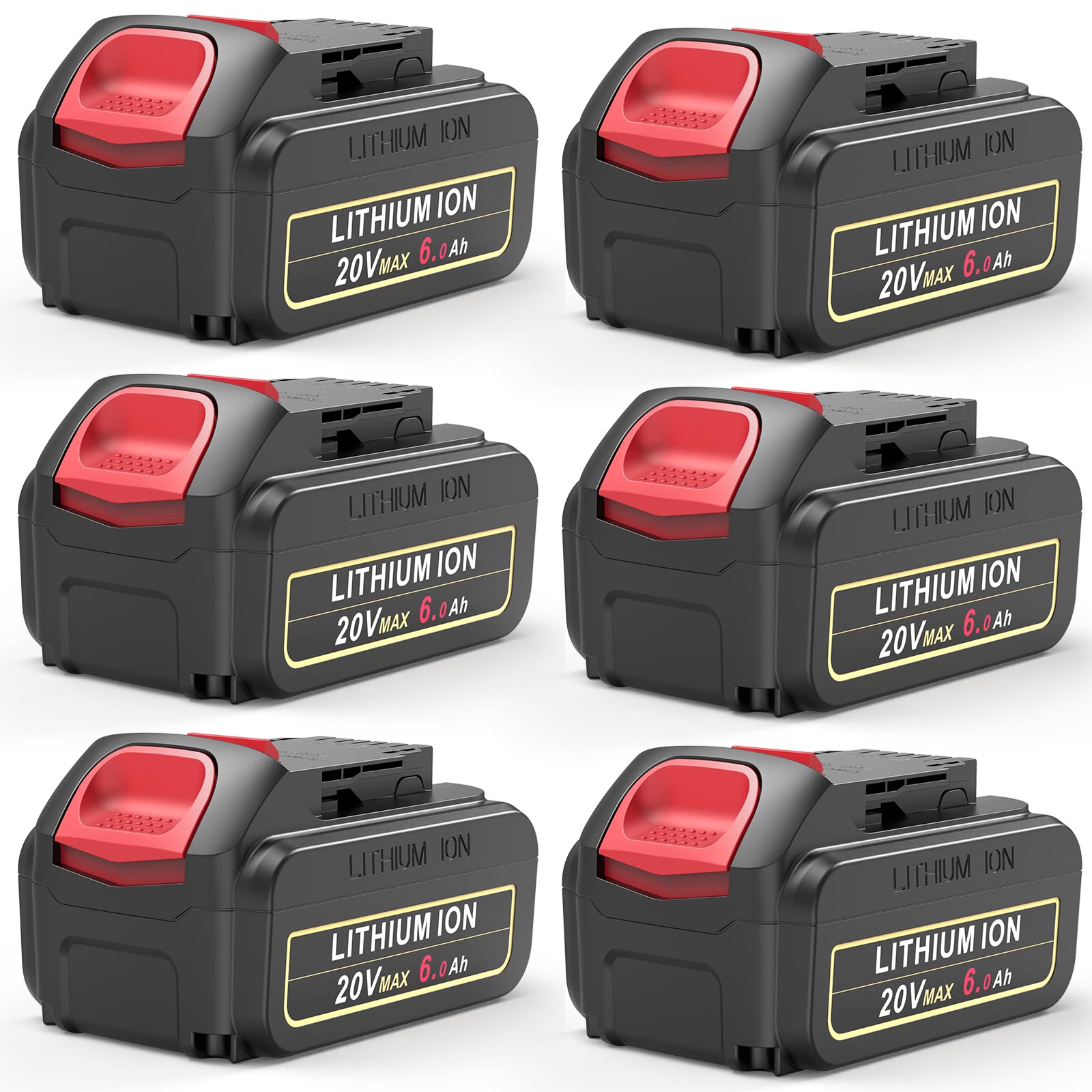 PENGJBATTER Paquete de 6 baterías de litio de 20 V 6.0 Ah de repuesto para batería DeWalt de 20 V máximo, alta capacidad compatible con herramientas eléctricas de la serie DCB206 DCB205 DCB208 y DCF
