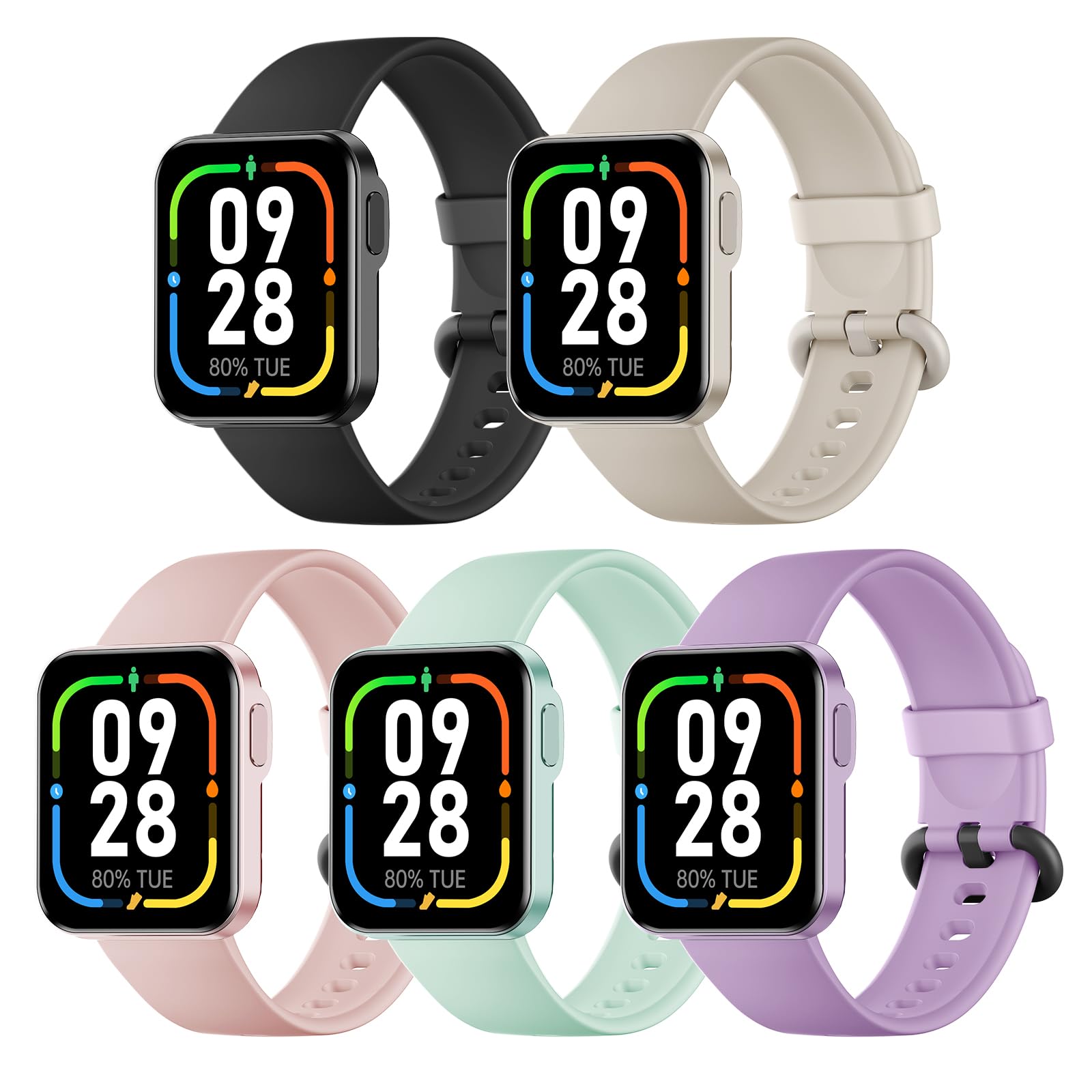Higgs 5 Pezzi Cinturini Compatibile con Cinturino Mi Watch Lite/Cinturino Smartwatch Redmi Watch Donna e Uomo, Bracciale Sportivo Silicone Morbido Traspirante per Cinturino Xiaomi Mi Watch Galassia
