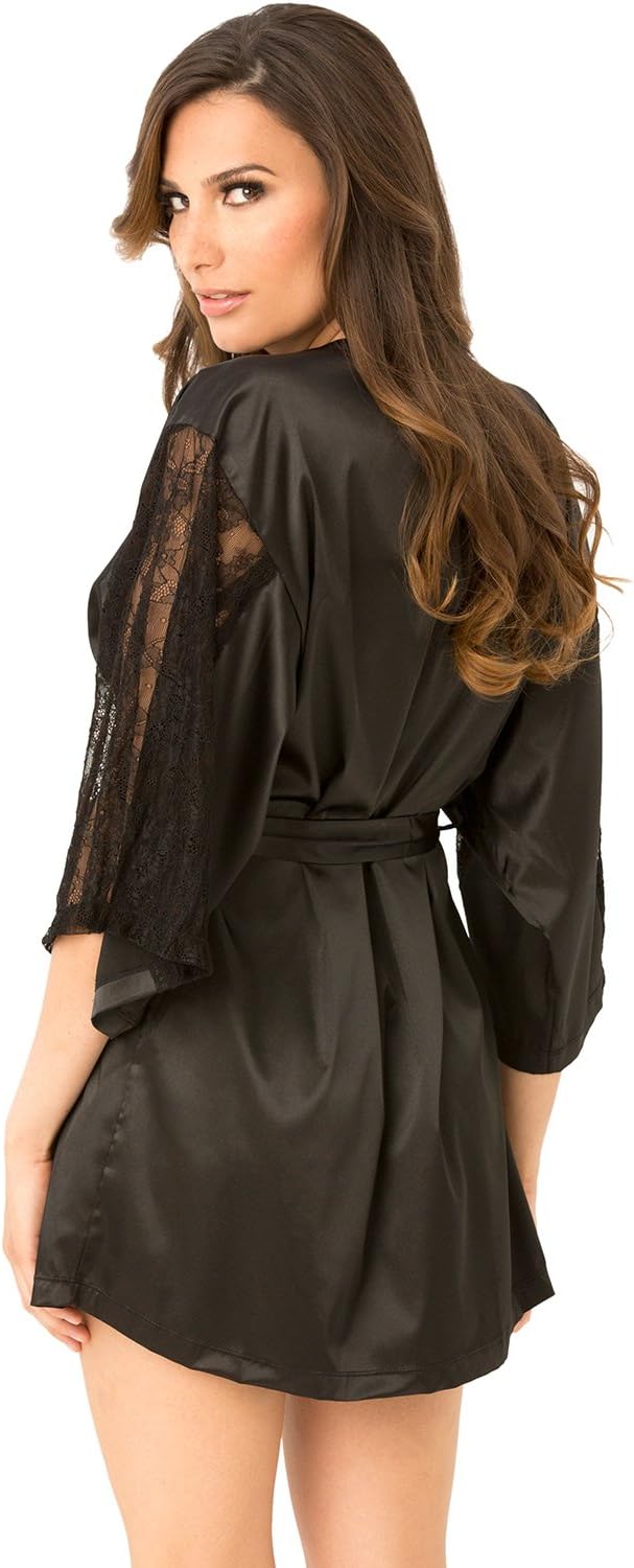 Rene Rofe Women's Satin Robe with Lace Sleeves
