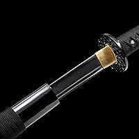 Vista 4 de Espada JIHPEN, Katana negra, espada samurái de espiga completa, afilada, hoja de acero de resorte con vaina negra - 41 pulgadas, variedad de estilos