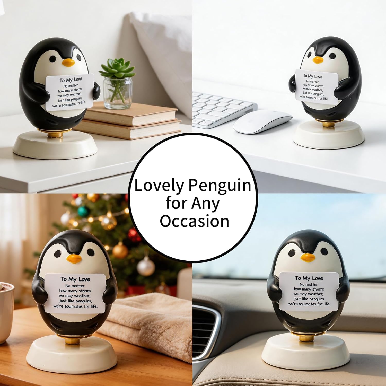 Penguin Gifts, for Men Women,Rotating Ceramic Penguin Figurine with to My Love/Wife/Husband’ Cards,Gifts for Him/Her,Birthday Gifts for Wife Husband Couples Desk Decor