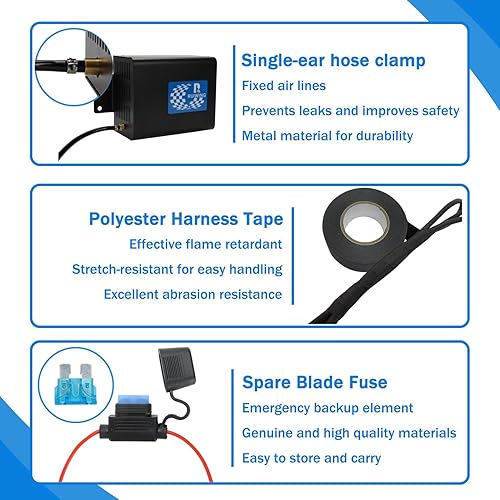 Miniatura 4 de Kit de compresor de bolsa de aire, sistema de compresor de aire a bordo con compresor de suspensión neumática, manómetro, herrajes y línea de aire,
