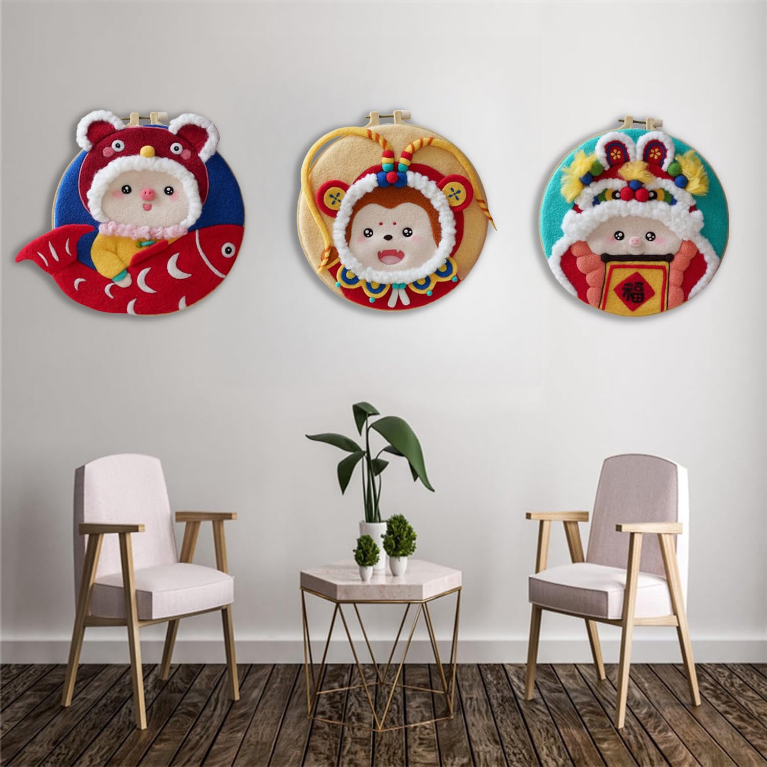 YEESAM ART Kit Infeltrimento Ad Aghi Per Principianti - Volpe E Fiori In Lana, Con Cornice 20cm E Strumenti