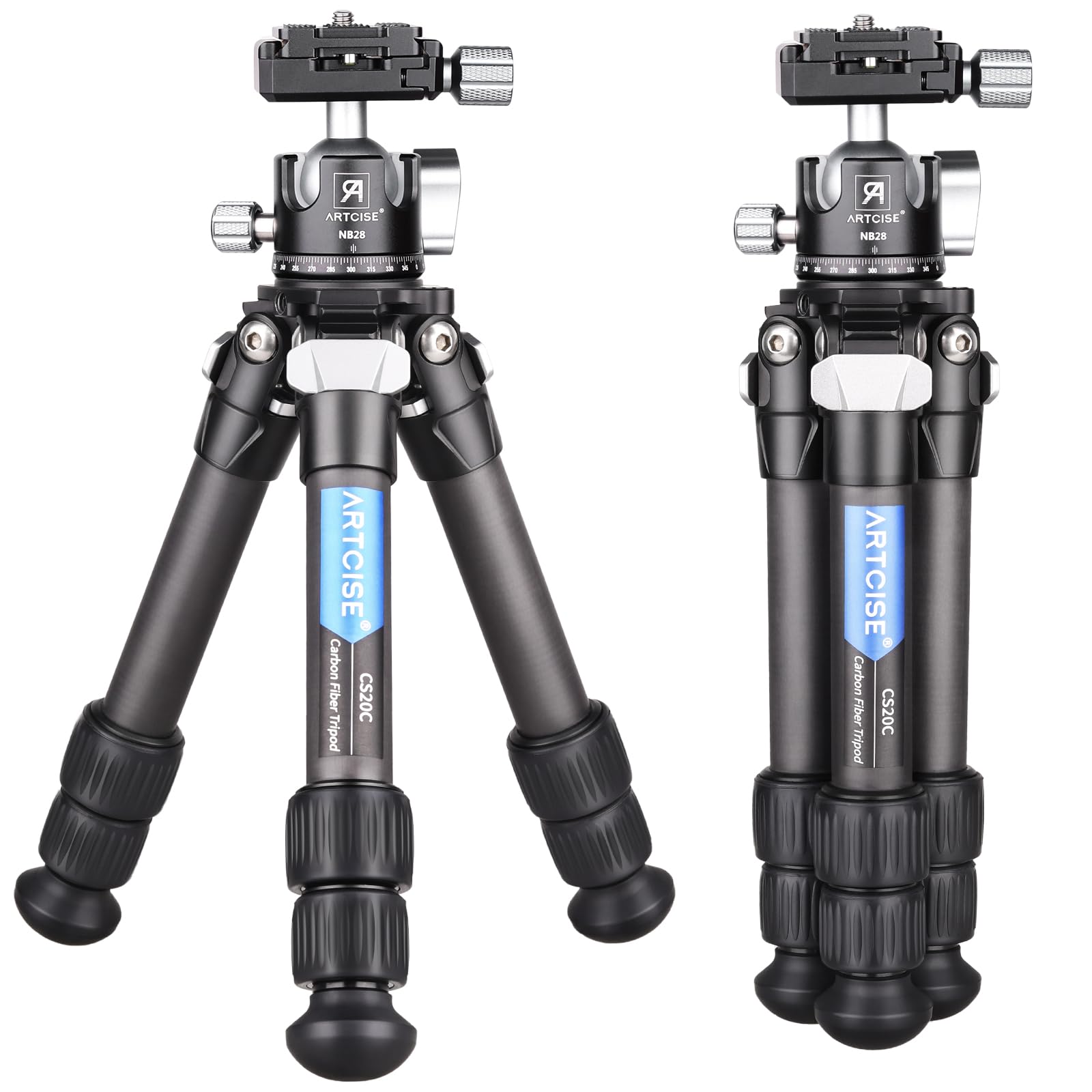 ARTCISE Mini statyw do kamery z włókna węglowego, mały, kompaktowy statyw biurkowy z głowicą kulową 360°, 2 sztuki Arca Swiss płyta do szybkiej wymiany, obciążenie do 15 kg