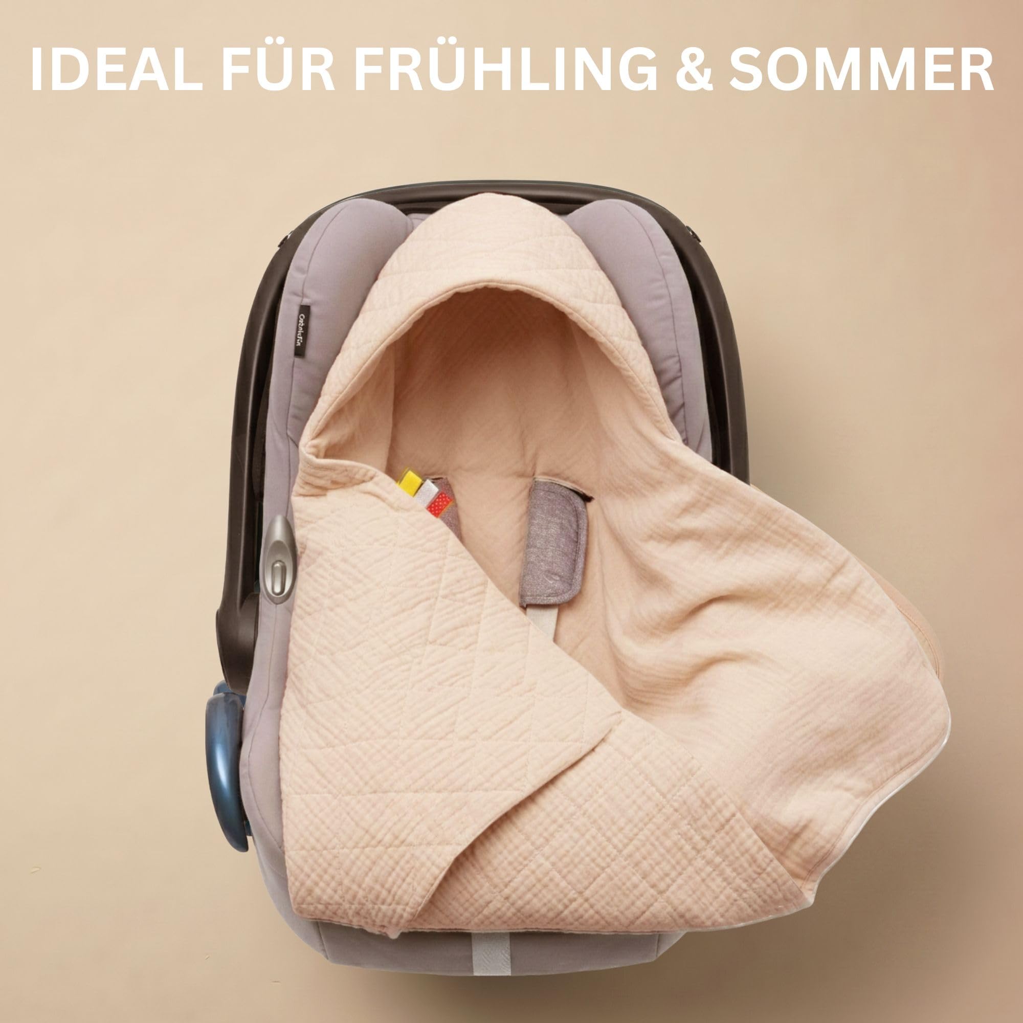 Musselin Einschlagdecke Baby für Babyschale & Kinderwagen - Universal 3/5-Punkt-Gurt - 100% Baumwolle, 78x78cm - Leichte Babydecke Sommer & Frühling