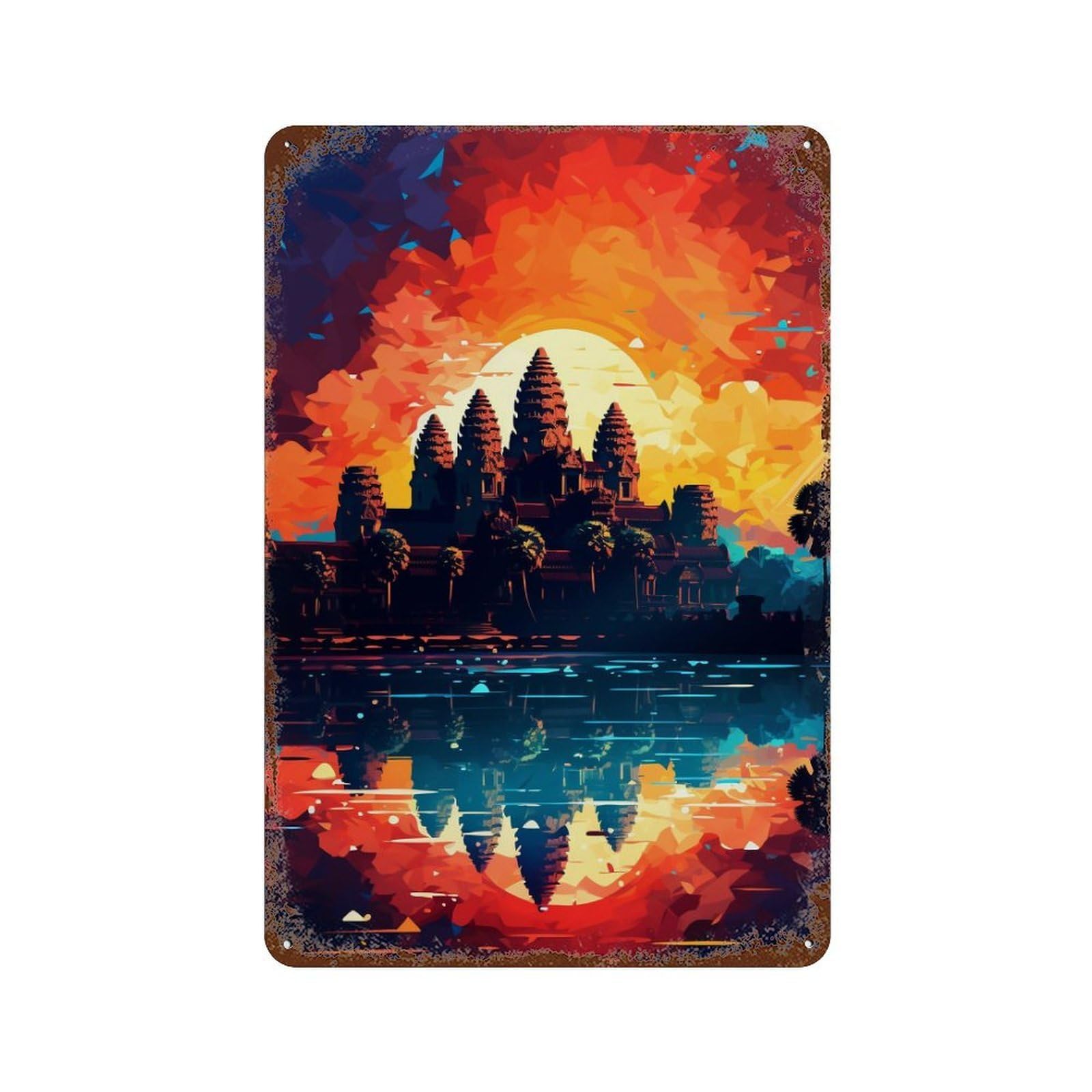Angkor Wat Sunset Reflections -1 Retro Metal Sign 11.8"x7.9", Decorative Metal Wall Art for Basement, Hobby Room And Garage Decor