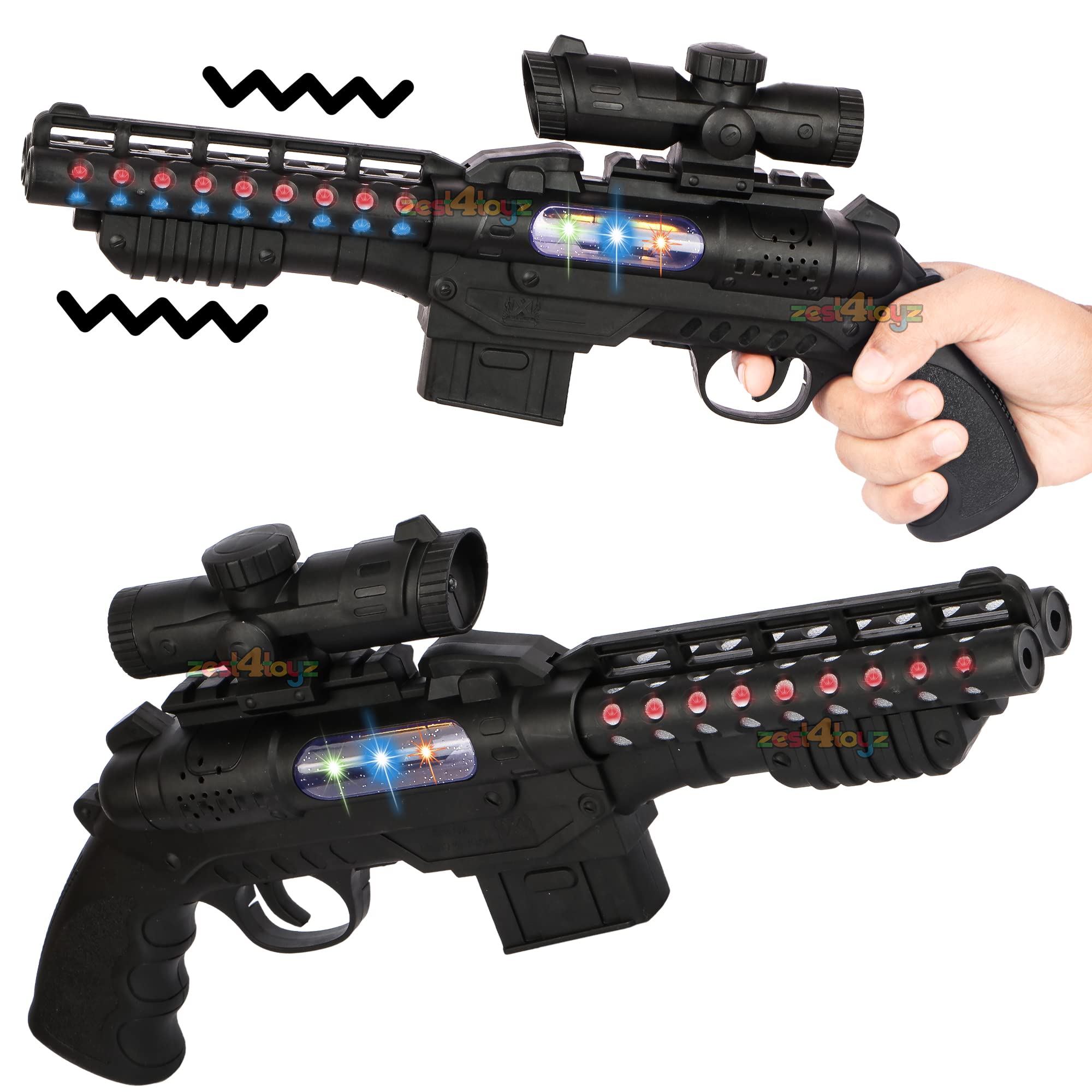 Zest 4 ToyzLight and Sound Musical Double Barrel Pistol Gun Toy with Vibration and Laser - Double Barrel Shot Gun Toy for Boys - Black