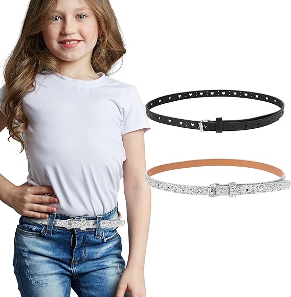 Ceinture Fille 12 Ans Lot De 3 Ceintures à Paillettes Pour Filles LYTIVAGEN - Cuir PU Réglable - Rose, Noir, Argent - 85cm Ceinture PU Réglable