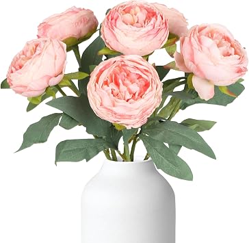 6PCS Pink Peonies Artificial Flowers 19.7" Vintage Fake Peonies Silk Flower Arrangements for Wedding Bridal Bouquet Home Party Office DecorationPink