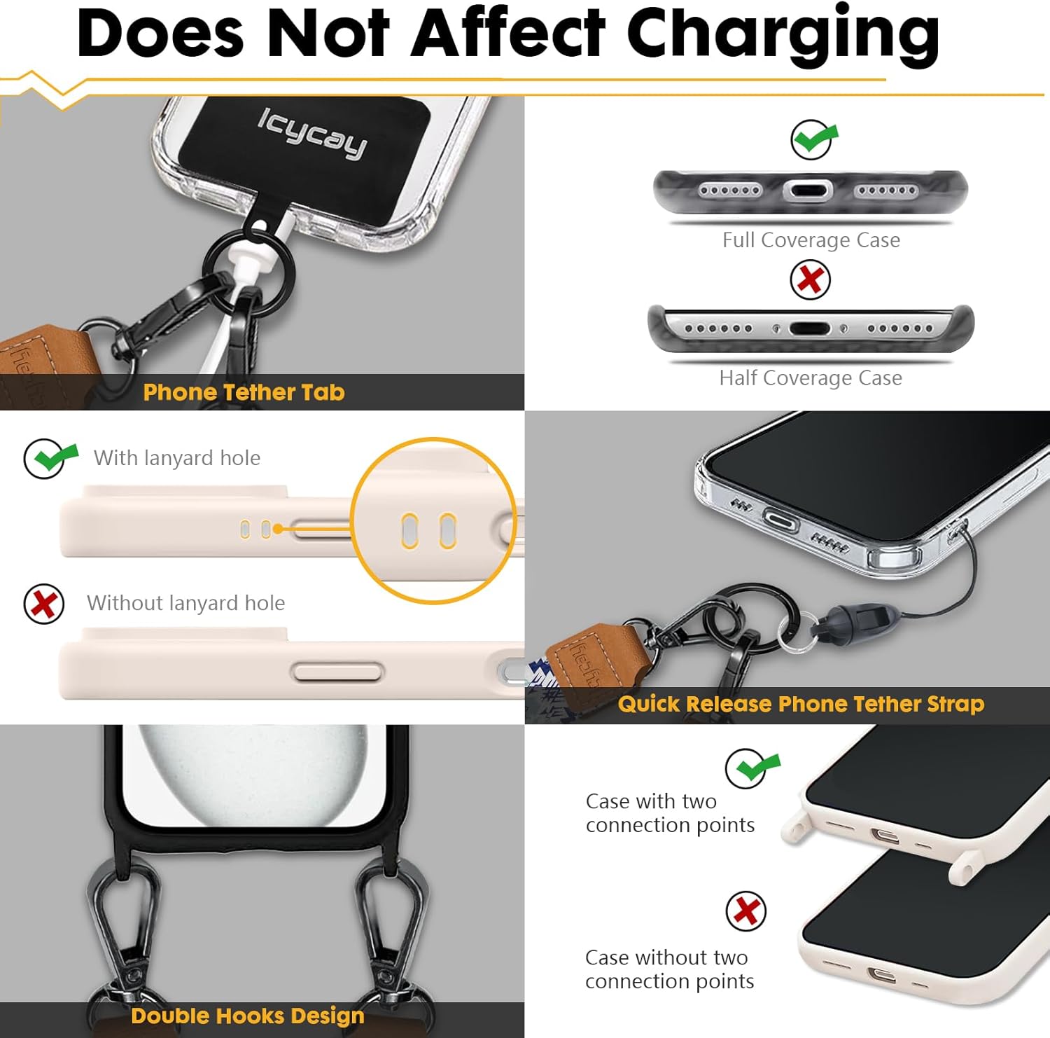 Phone Lanyard Crossbody, Champagne Gold Cell Phone Strap for Around The Neck Adjustable, Anti Theft Cute Lanyard for iPhone Case ID Holder Keys Accessories Travel Essential - Image 4