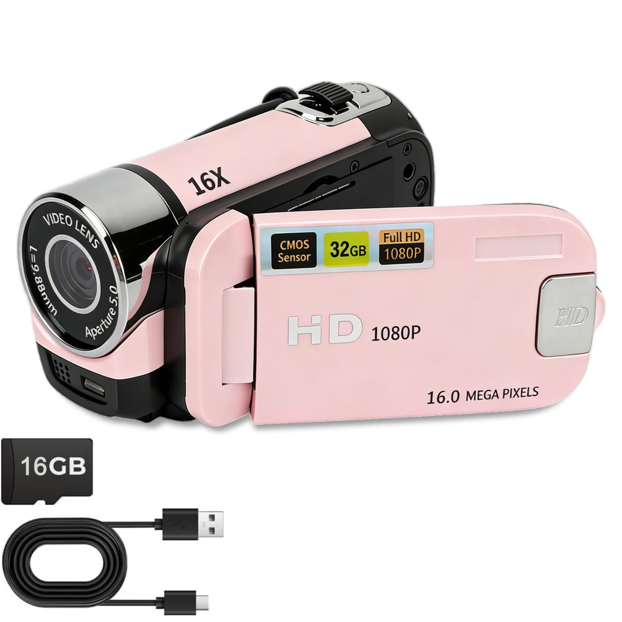 Fulkued Camcorder Video Camera, 1080P 16MP DV Digital 2.4 Inch Black