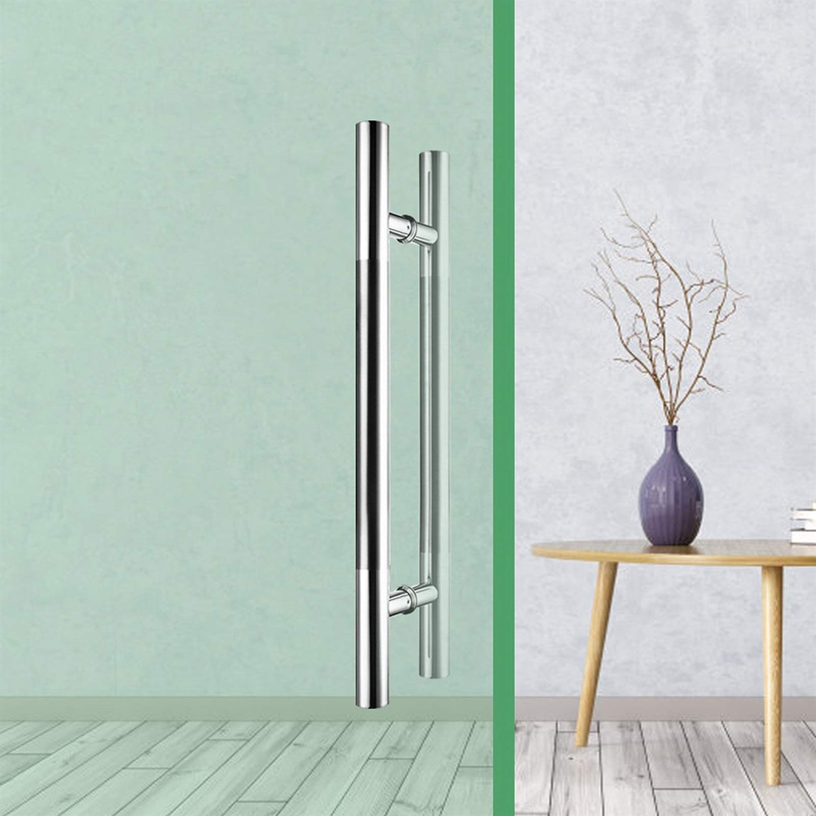 Poignée de porte en verre rectangulaire tube acier inoxydable lourd double face