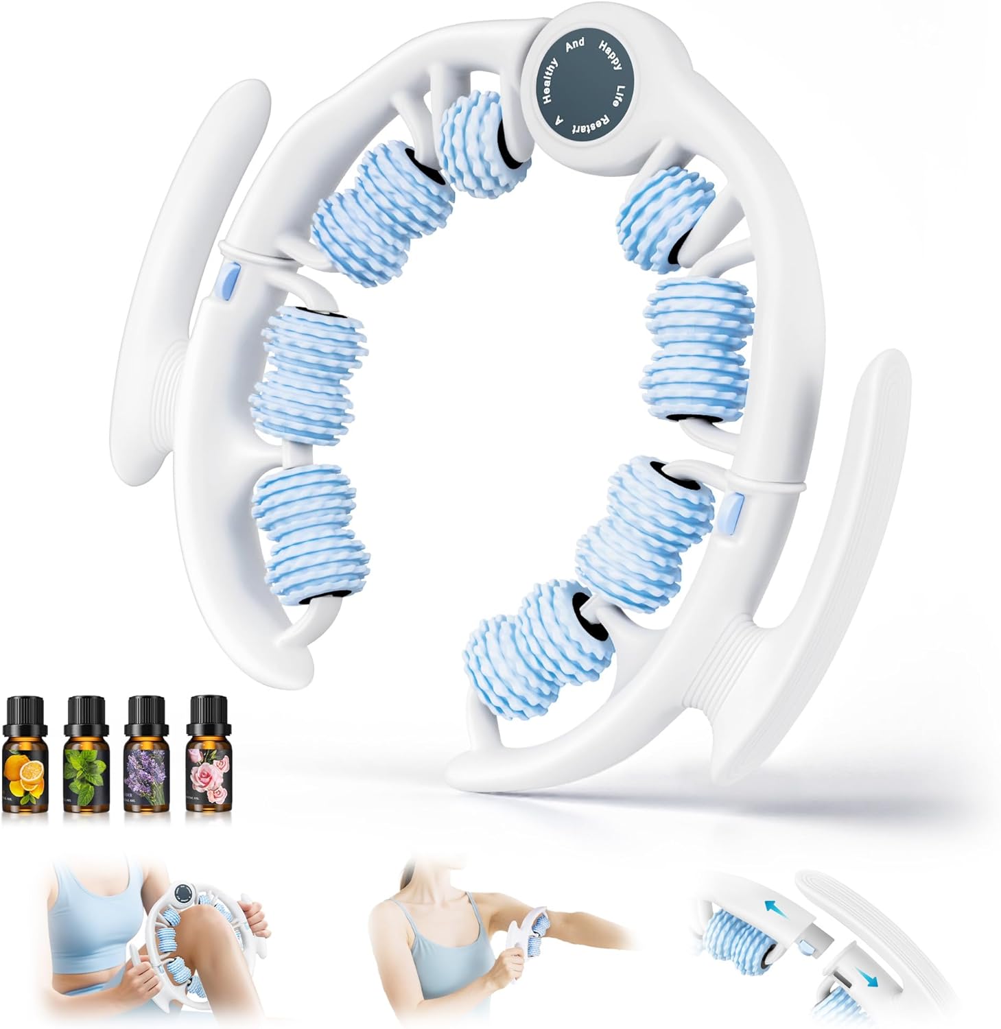 Cellulite Massage Tool, Fascia Blaster for Cellulite, Lymphatic Drainage Massager Relieve Muscle Soreness, Anti Cellulites Roller with Detachable Roller Handle to Massage More Areas (White) Whitw