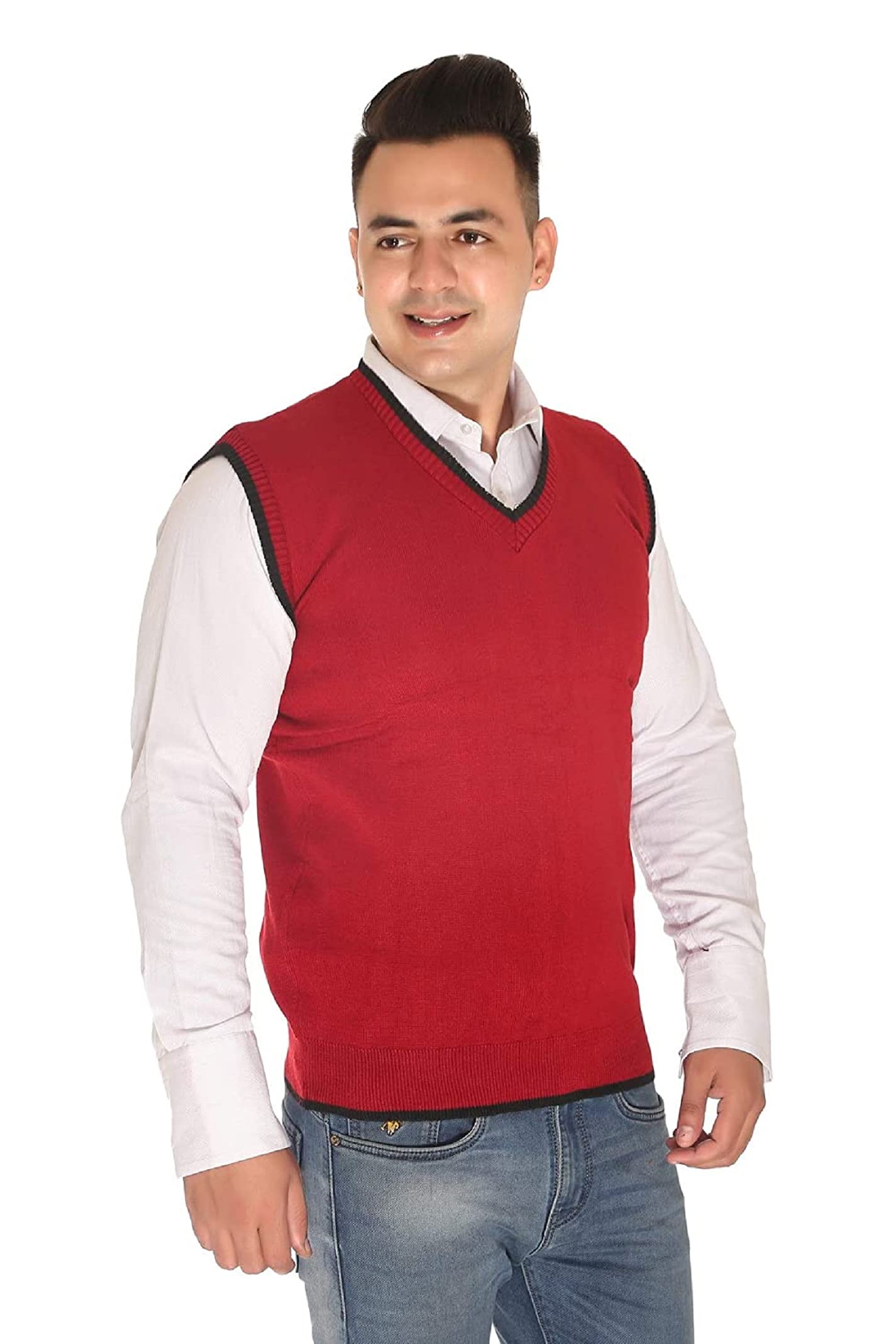 evershyne wears Men's Regular Fit Pullover Half Dseigner Pattern V-Neck Winter Pullover for Men Sleevless Pull-On Sweater for Men Availabel Size M=38 L=40 XL=42-picture-54